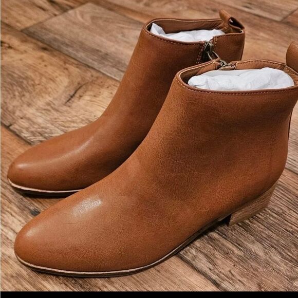 BeastโFashion PU Leather Block Heel Ankle Boots Brown Womens 7.5 Shoe - Picture 5 of 5